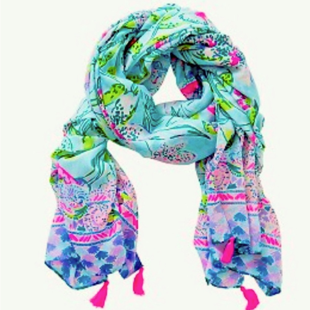 LILLY PULITZER SCARF/PAREO in BALI BLUE “SWAY THIS WAY” print •NWOT, in bag•